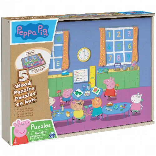 Peppa Pig Wood Jigsaw Puzzle 5-Pack - Image 1