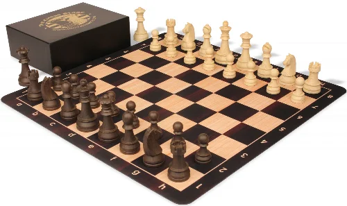 German Knight Plastic Chess Set Wood Grain Pieces with Macassar Floppy Board & Box - Image 1