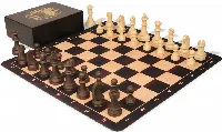 German Knight Plastic Chess Set Wood Grain Pieces with Macassar Floppy Board & Box