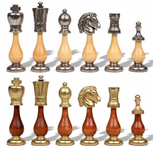 Large Italian Arabesque Staunton Metal & Wood Chess Set by Italfama - Image 1