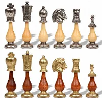 Large Italian Arabesque Staunton Metal & Wood Chess Set by Italfama