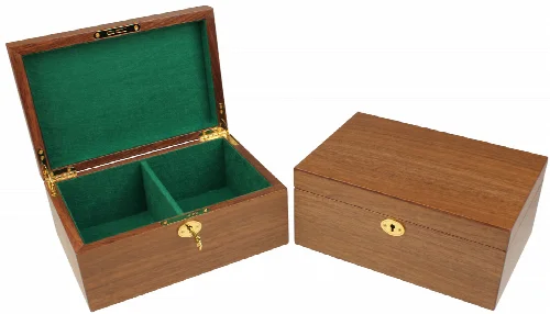 Classic Walnut Chess Piece Box With Green Baize Lining - Large - Image 1