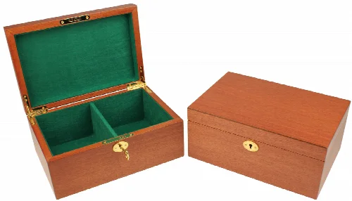 Classic Mahogany Chess Piece Box With Green Baize Lining- Small Sets - Image 1