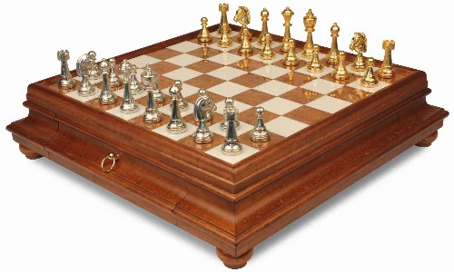 Italian Arabesque Staunton Gold & Silver Chess Set with Alabaster Chess Case - Image 1