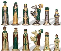 Small Medieval Theme Hand Painted Metal Chess Set by Italfama