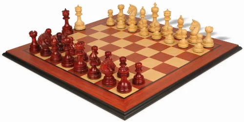 Chetak Staunton Chess Set in Padauk & Boxwood with Padauk & Bird's Eye Maple Molded Edge - 4.25" King - Image 1