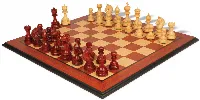 Chetak Staunton Chess Set in Padauk & Boxwood with Padauk & Bird's Eye Maple Molded Edge - 4.25" King
