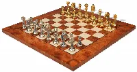 Italian Arabesque Staunton Gold & Sliver Chess Set & Elm Burl Chess Board Package