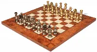 Classic French Staunton Brass Chess Set with Elm Burl Chess Board