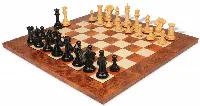 Copenhagen Staunton Chess Set in Ebony & Boxwood with Elm Burl & Erable Board - 4.5" King