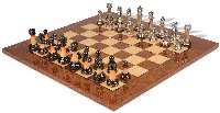 Decorative Staunton Silver & Black Anodized Chess Set with Brown Ash Burl Board - 3.5" King