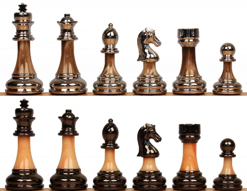 Decorative Staunton Silver & Black Anodized Metal Finish Chess Set - 3.5" King - Image 1