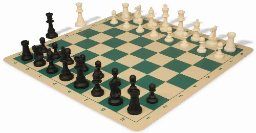 Standard Club Silicone Chess Set Black & Ivory Pieces with Silicone Board - Green - Image 1