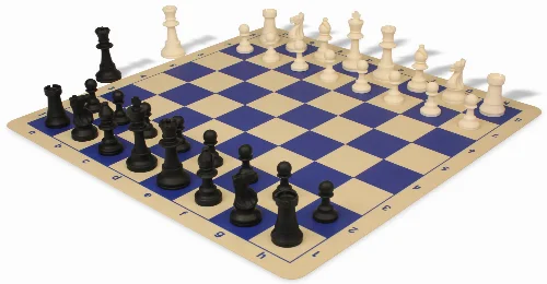 Standard Club Silicone Chess Set Black & Ivory Pieces with Silicone Board - Blue - Image 1