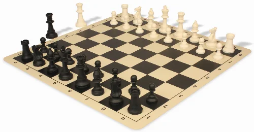 Standard Club Silicone Chess Set Black & Ivory Pieces with Silicone Board - Black - Image 1