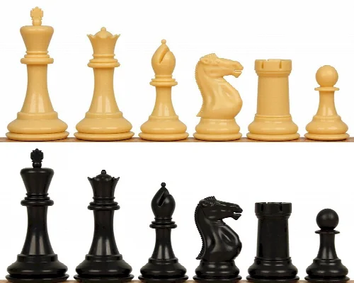 Conqueror Plastic Chess Set Black & Camel Pieces - 3.75" King - Image 1