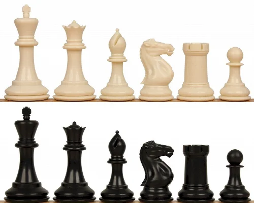 Conqueror Plastic Chess Set Black & Ivory Pieces - 3.75" King - Image 1