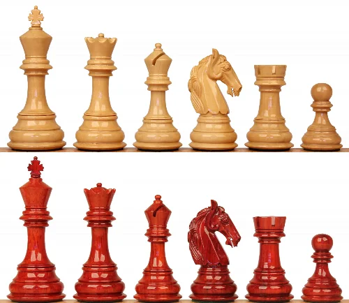 Colombian Knight Staunton Chess Set with Padauk & Boxwood Pieces - 4.6" King - Image 1