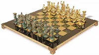 Romans Theme Chess Set with Brass & Green Copper Pieces - Green Board