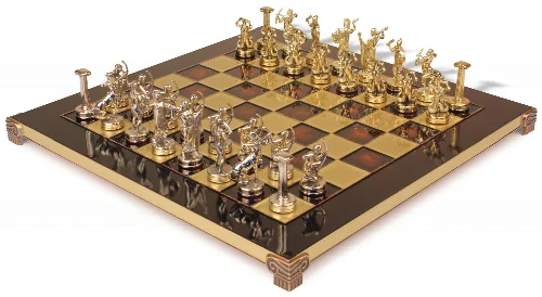 The Giants Battle Theme Chess Set with Brass & Nickel Pieces - Red Board - Image 1