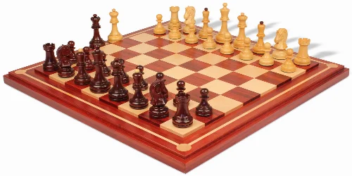 The Dubrovnik Championship Chess Set Padauk & Boxwood Pieces with Mission Craft Padauk Chess Board - 3.9" King - Image 1