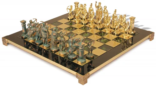 Archers Theme Chess Set with Brass & Green Copper Pieces - Green Board - Image 1