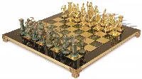 Archers Theme Chess Set with Brass & Green Copper Pieces - Green Board