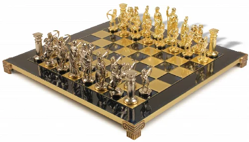 Archers Theme Chess Set with Brass & Nickel Pieces - Blue Board - Image 1