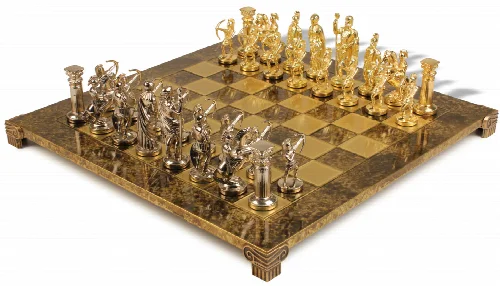 Archers Theme Chess Set with Bronze & Blue Copper Pieces - Brown Board - Image 1