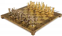 Archers Theme Chess Set with Bronze & Blue Copper Pieces - Brown Board