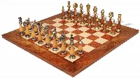 Large Italian Arabesque Staunton Metal & Wood Chess Set with Elm Burl Chess Board