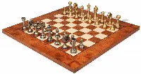 Classic Persian Staunton Solid Brass Chess Set with Elm Burl Chess Board