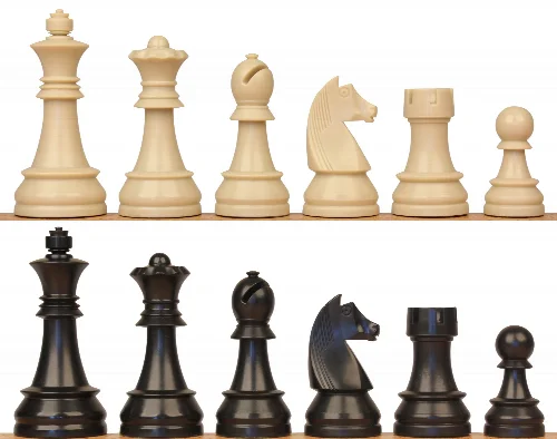 German Knight Plastic Chess Set Black & Aged Ivory Pieces - 3.9" King - Image 1