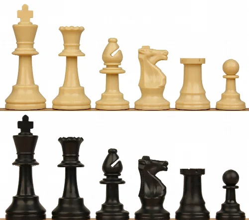 Standard Club Triple Weighted Plastic Chess Set Black & Camel Pieces 3.75" King - Image 1