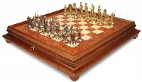 Large Napoleon Theme Metal Chess Set with Elm Burl Chess Case
