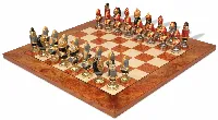 Medieval Theme Hand Painted Metal Chess Set with Elm Burl Chess Board