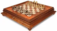 Classic Staunton Solid Brass Chess Set with Elm Burl Chess Case