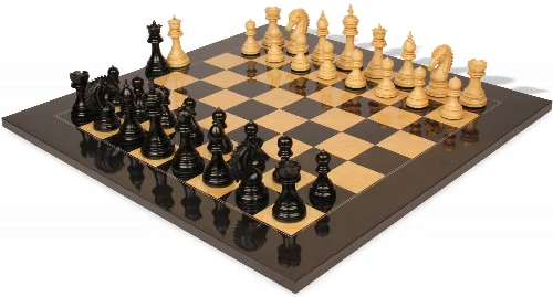 Cyrus Staunton Chess Set Ebony & Boxwood Pieces with Black & Ash Burl Board - 4.4" King - Image 1