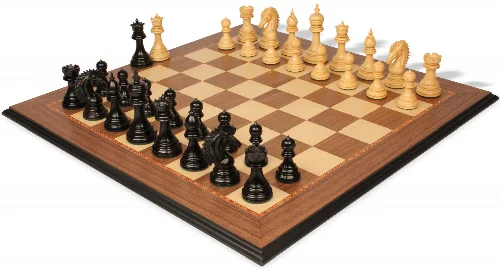 Cyrus Staunton Chess Set Ebony & Boxwood with Walnut & Maple Molded Edge Board - 4.4" King - Image 1