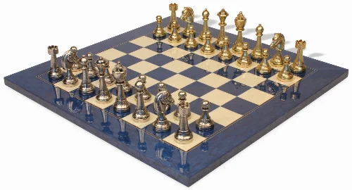Italian Arabesque Staunton Metal Chess Set with Blue Ash Burl Chess Board - Image 1