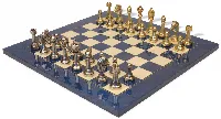 Italian Arabesque Staunton Metal Chess Set with Blue Ash Burl Chess Board