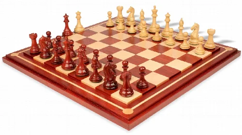 Fierce Knight Staunton Chess Set Padauk & Boxwood Pieces with Mission Craft Padauk Chess Board - 4" King - Image 1