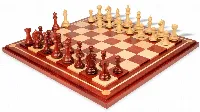 Fierce Knight Staunton Chess Set Padauk & Boxwood Pieces with Mission Craft Padauk Chess Board - 4" King
