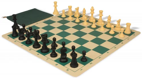 The Perfect Classroom Standard Club Silicone Chess Set Black & Camel Pieces - Green - Image 1
