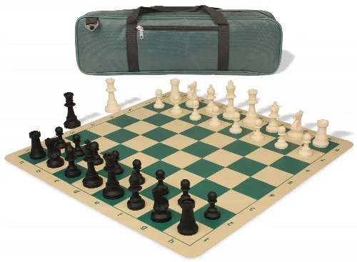 Standard Club Carry-All Silicone Chess Set Black & Ivory Pieces with Silicone Board - Green - Image 1