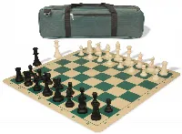Standard Club Carry-All Silicone Chess Set Black & Ivory Pieces with Silicone Board - Green