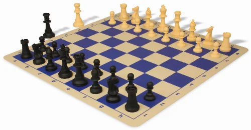 Standard Club Silicone Chess Set Black & Camel Pieces with Silicone Board - Blue - Image 1