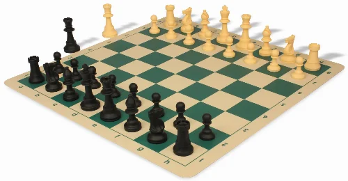 Standard Club Silicone Chess Set Black & Camel Pieces with Silicone Board - Green - Image 1