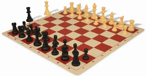 Standard Club Silicone Chess Set Black & Camel Pieces with Silicone Board - Red - Image 1