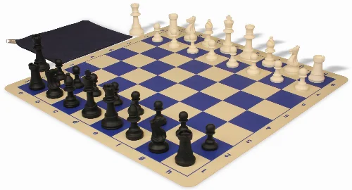 The Perfect Classroom Standard Club Silicone Chess Set Black & Ivory Pieces - Blue - Image 1